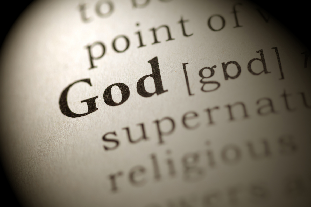 A closeup image of the word God.