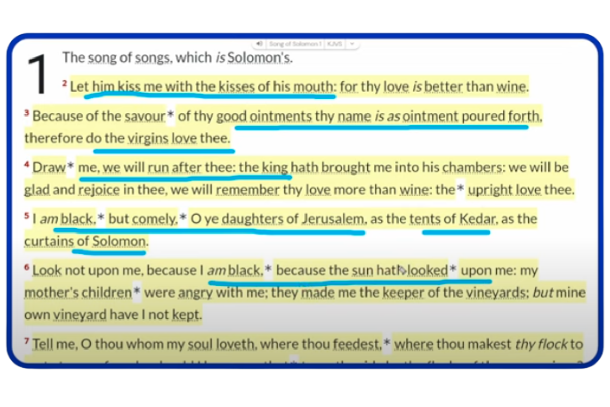 An excerpt from the Song of Solomon Chapter 1.