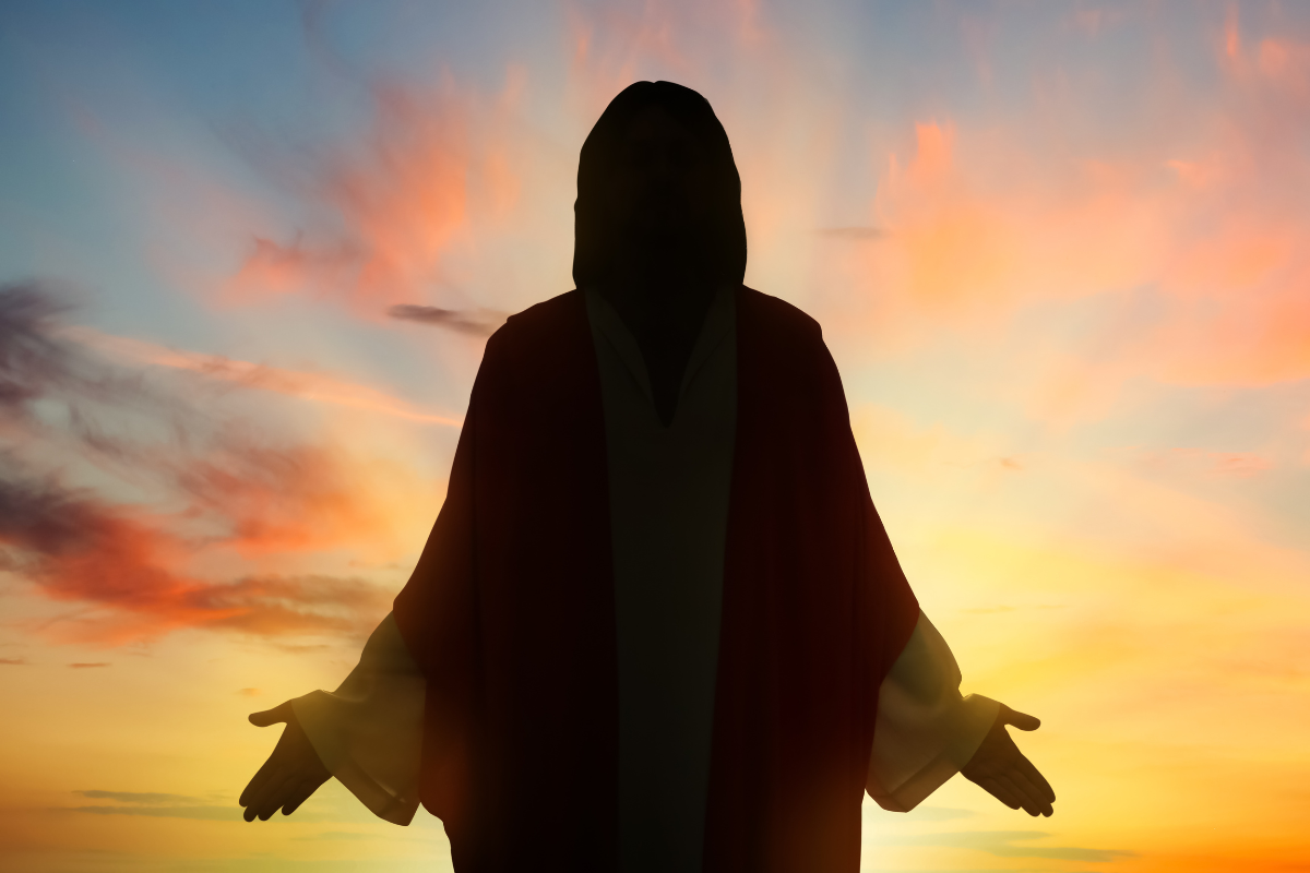 A silhouette of jesus Christ.